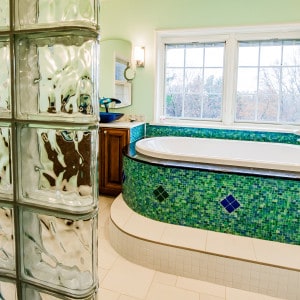 Troy master bathroom glass mosaic tile