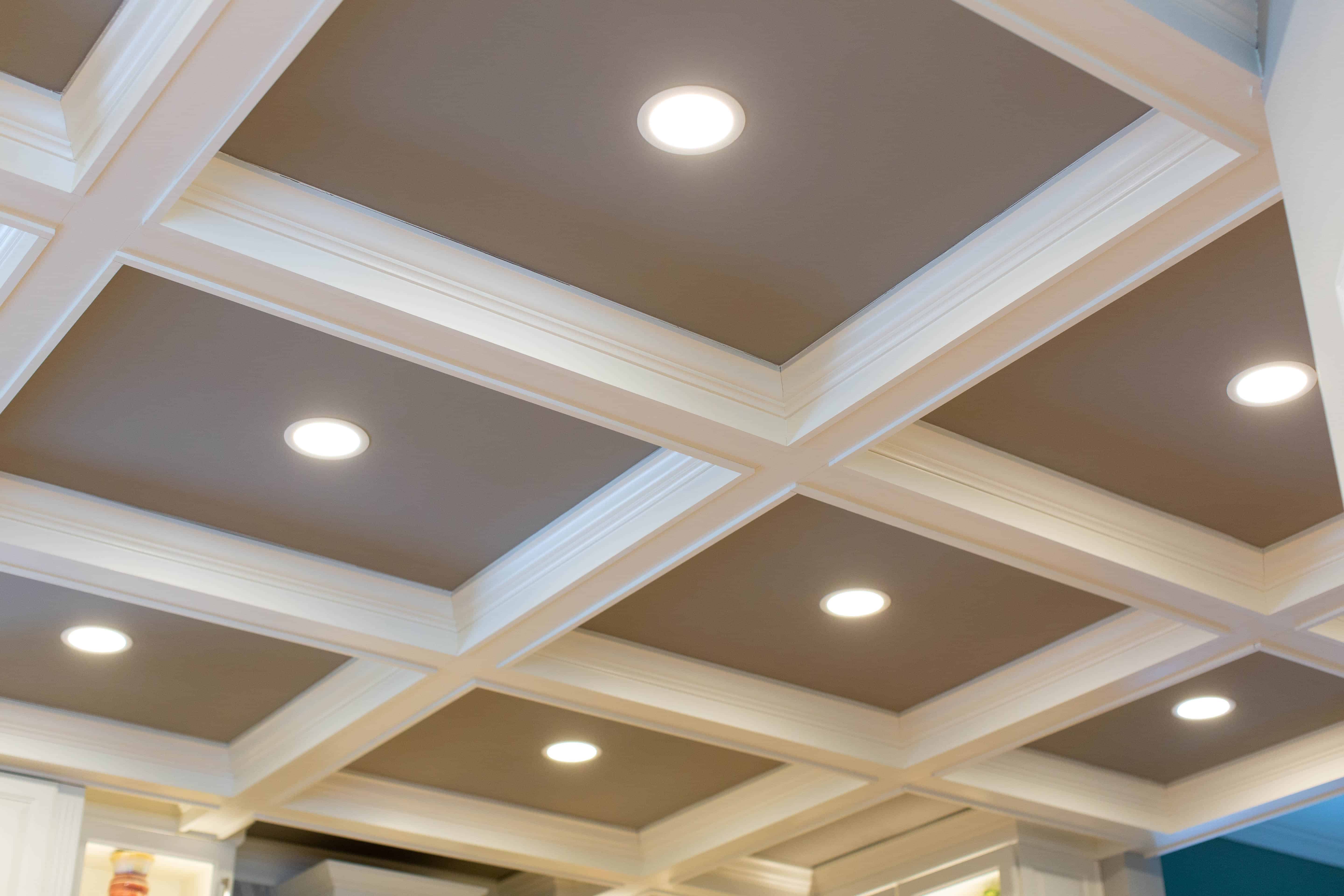 Kitchen Remodeling with Coffered Ceiling and Recessed Lighting